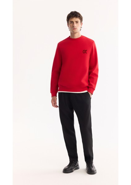 Erkek Kırmızı Bisiklet Yaka Pamuklu Bi-Stretch Basic Regular Fit Sweatshirt A52Y1328
