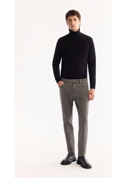 Erkek Gri Klasik Bel Pamuklu Eskitme Yıkamalı Madrid Comfort Slim Fit Jean Pantolon A52Y3516