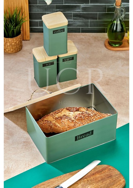 Yeşil Retro Metal Ekmeklik ve Kavanoz Seti, Şık ve Dayanıklı Tasarım fiyatları