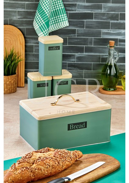 Yeşil Retro Metal Ekmeklik ve Kavanoz Seti, Şık ve Dayanıklı Tasarım fırsatları