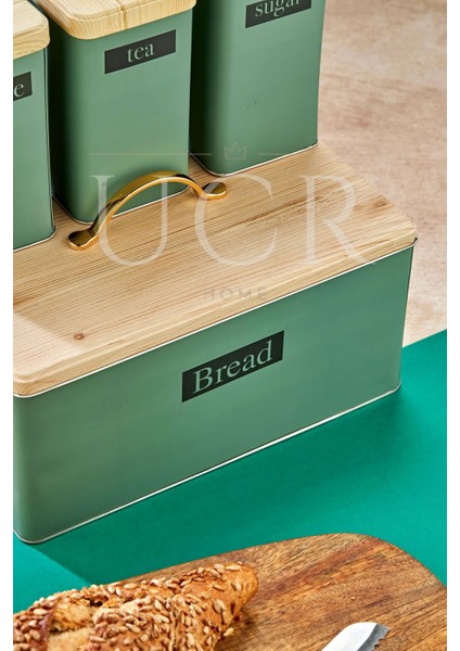 Yeşil Retro Metal Ekmeklik ve Kavanoz Seti, Şık ve Dayanıklı Tasarım