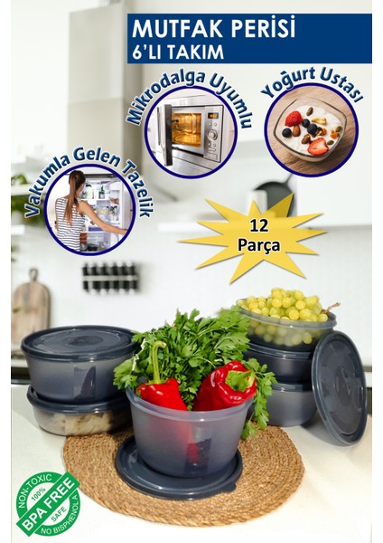 6'lı Gri Vakumlu Saklama Kabı Seti, Mikrodalga Uyumlu, Pratik ve Şık Tasarım fiyatları