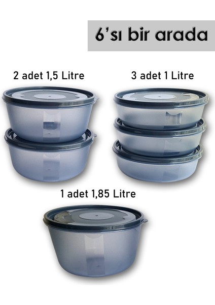 6'lı Gri Vakumlu Saklama Kabı Seti, Mikrodalga Uyumlu, Pratik ve Şık Tasarım modelleri