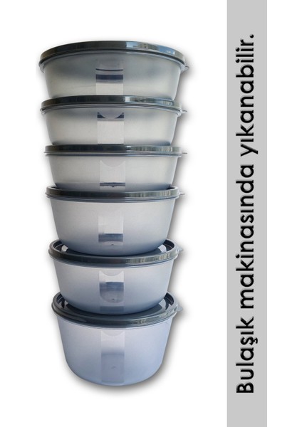 6'lı Gri Vakumlu Saklama Kabı Seti, Mikrodalga Uyumlu, Pratik ve Şık Tasarım