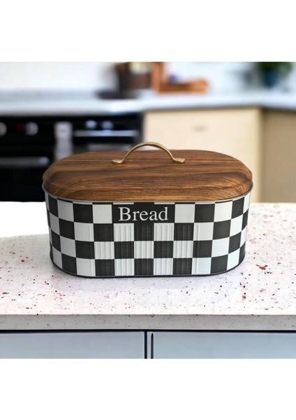 Kahverengi Bambu Görünümlü Metal Ekmeklik Kapaklı Şık Tasarım