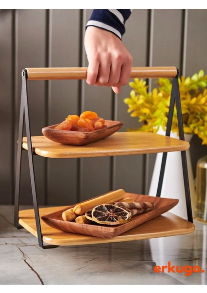 Bambu 2 Katlı Sunumluk ve Baharatlık Organizer, Çok Amaçlı Düzenleyici