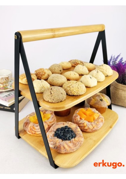 Bambu 2 Katlı Sunumluk ve Baharatlık Organizer, Çok Amaçlı Düzenleyici