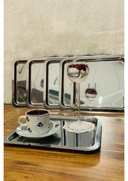 6'lı Lüx Paslanmaz Çelik Kare Servis Tepsisi, Şık ve Dayanıklı Dekoratif Sunum Seti fiyatları