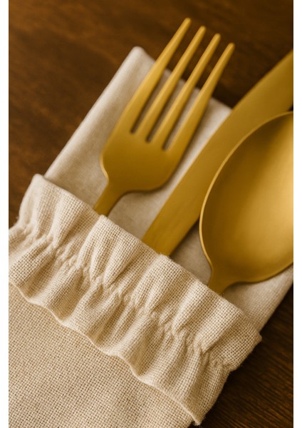 6’lı Fırfırlı Ham Keten Kaşıklık ve Peçetelik Seti, Bej Renk modelleri