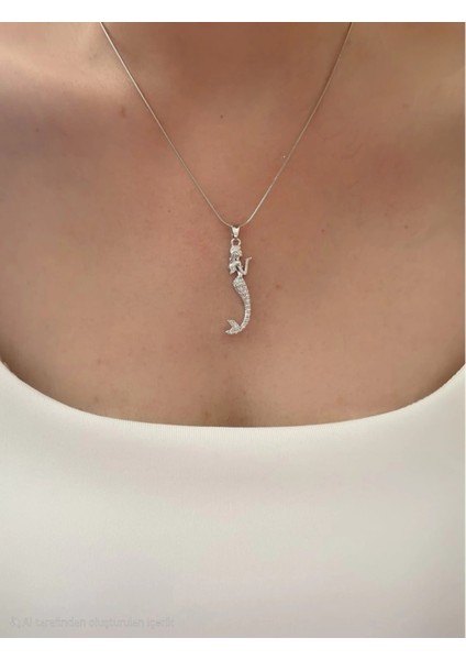Denizkızı Figürlü Gümüş Renk Çelik Kolye fırsatları