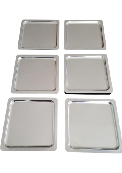 6'lı Paslanmaz Çelik Kare Servis Tepsisi, Dekoratif ve Şık Sunum Fırsatı modelleri