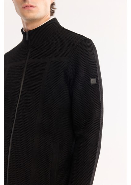 Erkek Siyah Dik Yaka Fermuarlı Yün Karışımlı Dokulu Regular Fit Hırka A52Y5044 fırsatları