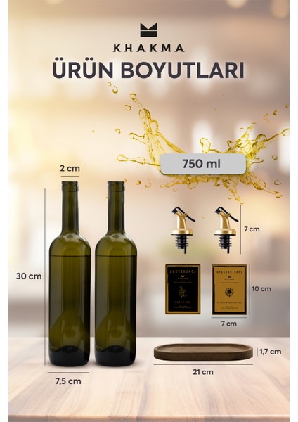 Doğal Ahşap Standlı 2'li 750 ml Amber Gold Yağ Şişesi Seti modelleri