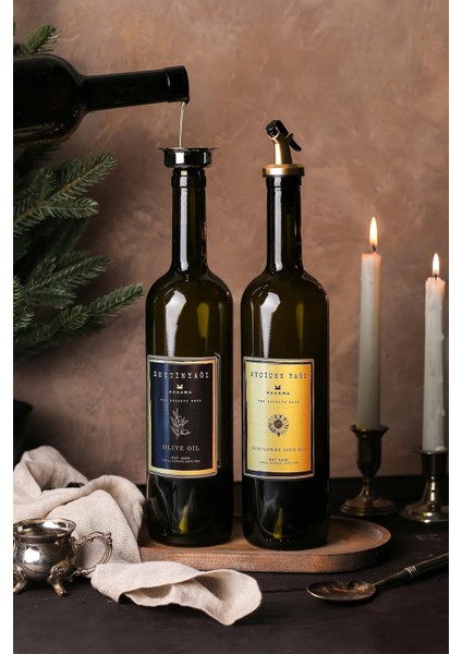 Doğal Ahşap Standlı 2'li 750 ml Amber Gold Yağ Şişesi Seti indirimleri