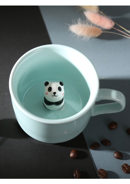 Sevimli Panda Figürlü Porselen Kupa 230 Ml, Mint Renk, Kahve ve Çay Için Ideal