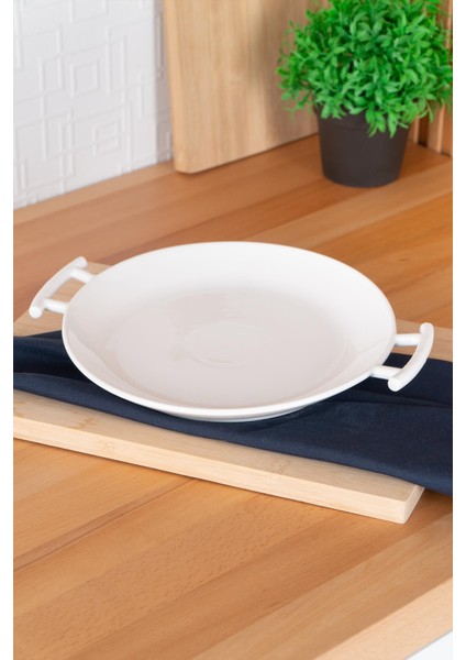 29 cm Yuvarlak Kulplu Beyaz Servis Tabağı, Şık ve Kullanışlı Tasarım