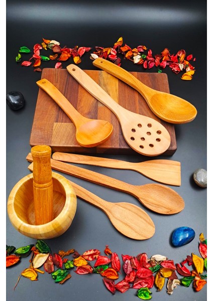 El Işçiliği 8'li Doğal Ahşap Mutfak Seti, Servis ve Pişirme Araçları fiyatları