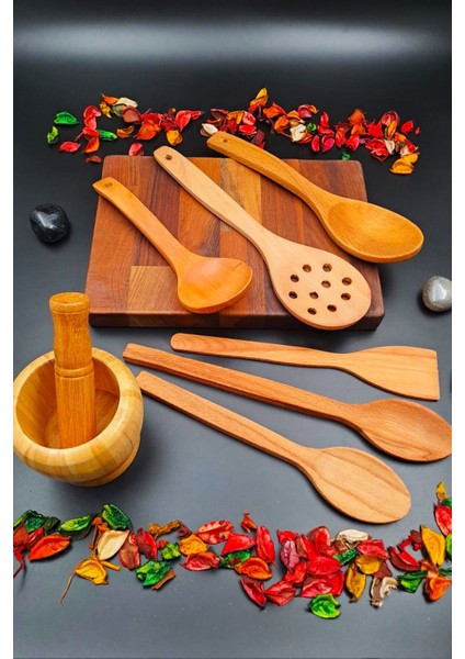 El Işçiliği 8'li Doğal Ahşap Mutfak Seti, Servis ve Pişirme Araçları fırsatları