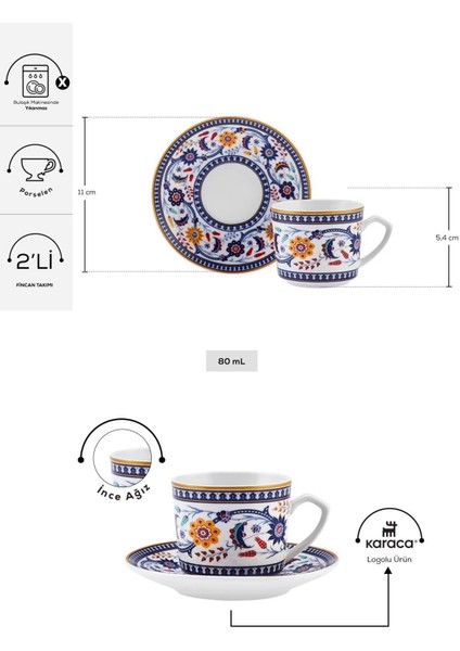 Iki Kişilik 80 ml Ihlamur Temalı Kahve Fincanı Takımı, Şık ve Kullanışlı Tasarım fiyatları