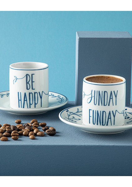 Lacivert 4 Parça Porselen Kahve Fincan Takımı, 2 Kişilik, Şık ve Zarif Tasarım