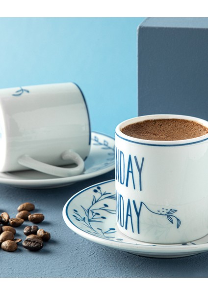 Lacivert 4 Parça Porselen Kahve Fincan Takımı, 2 Kişilik, Şık ve Zarif Tasarım fiyatları