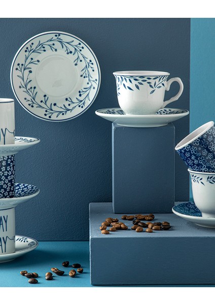 Lacivert 4 Parça Porselen Kahve Fincan Takımı, 2 Kişilik, Şık ve Zarif Tasarım modelleri