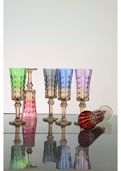 Çift Renkli 6'lı Kristal Ayaklı Su ve Kahve Bardağı Seti