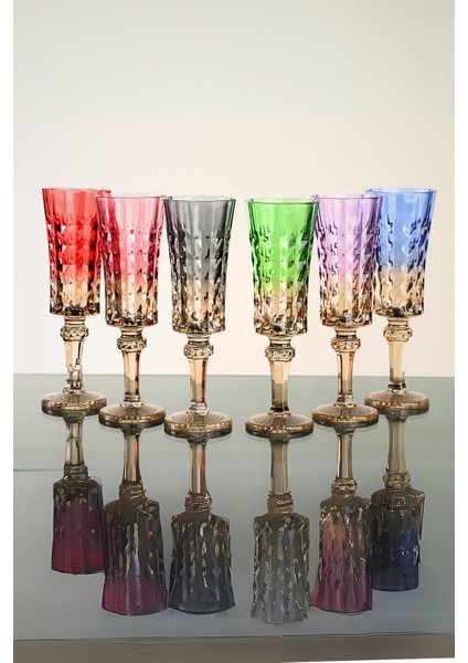 Çift Renkli 6'lı Kristal Ayaklı Su ve Kahve Bardağı Seti fiyatları