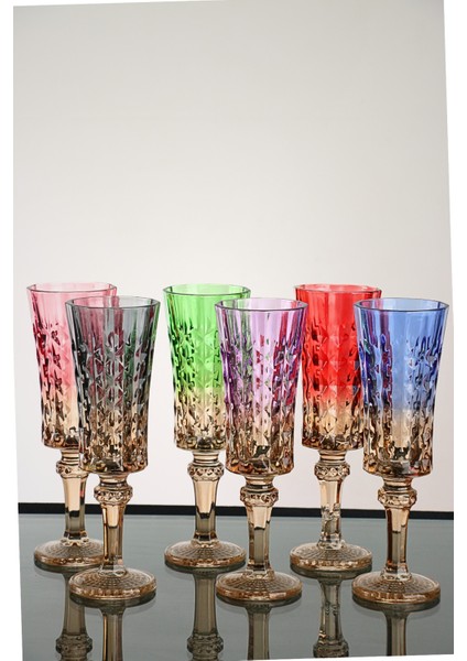 Çift Renkli 6'lı Kristal Ayaklı Su ve Kahve Bardağı Seti modelleri