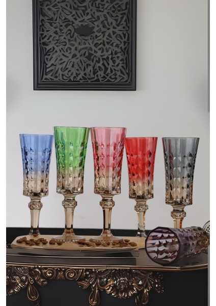 Çift Renkli 6'lı Kristal Ayaklı Su ve Kahve Bardağı Seti indirimleri