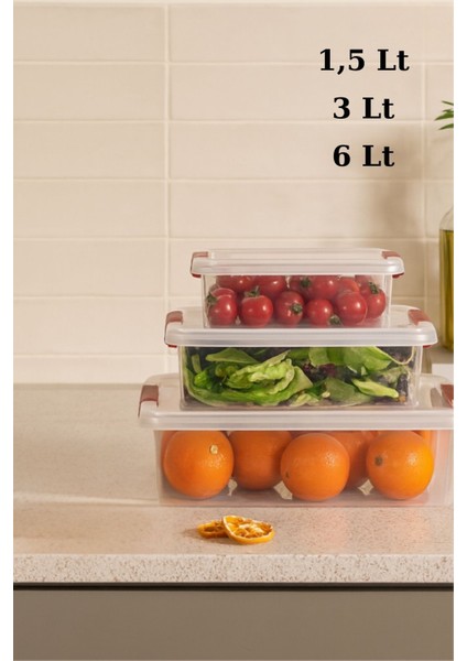 3'lü Sızdırmaz Saklama Kabı Seti, Buzdolabı Düzenleyici, 0,8, 1,5 ve 3 Lt