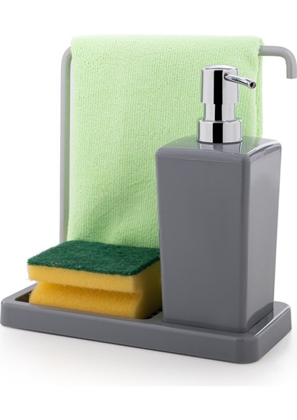 Bej Renk Kaymaz Tabanlı Bez Askılı Mutfak Sabunluk ve Süngerlik Seti