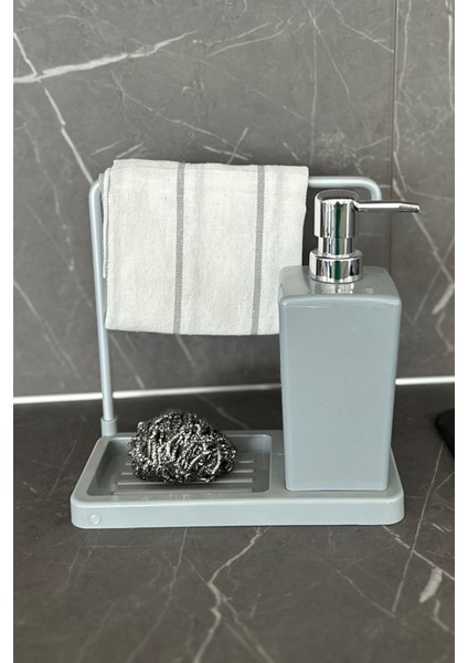 Bej Renk Kaymaz Tabanlı Bez Askılı Mutfak Sabunluk ve Süngerlik Seti indirimleri