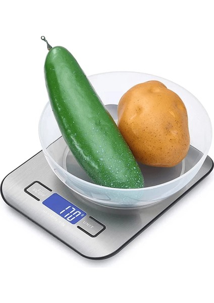 Gri Dijital Mutfak Tartısı 5 kg Hassas Elektronik Yiyecek ve Diyet Hazırlama Kantarı