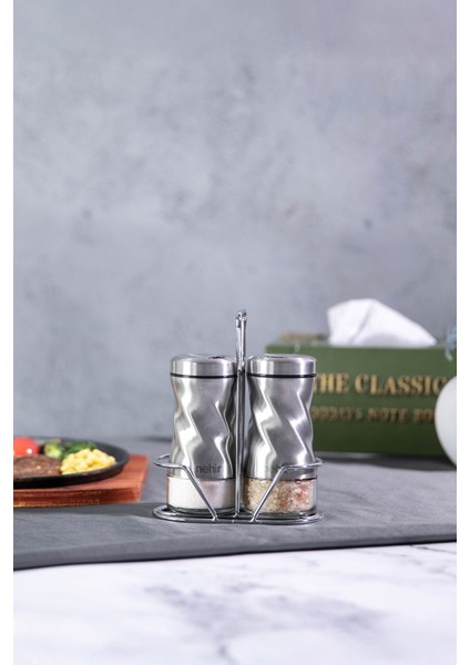 Gri Renkli, Standlı 2'li Baharatlık Seti, Şık ve Kullanışlı Mutfak Aksesuarı fiyatları
