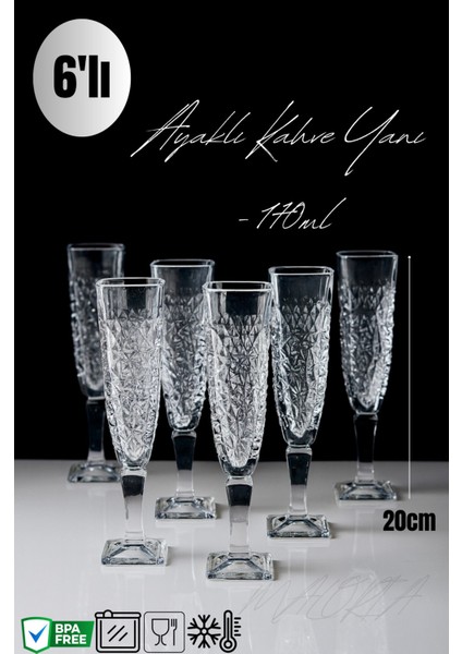 Şık 6’lı 155ML Ayaklı Su Bardağı Seti, Bej Renkli, Zarif Tasarım