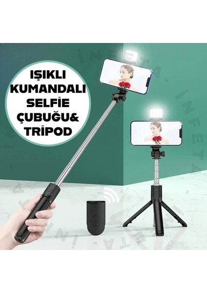 LED Işıklı Bluetooth Kumandalı Selfie Çubuğu & Masa Üstü Tripod Telefon Tutucu