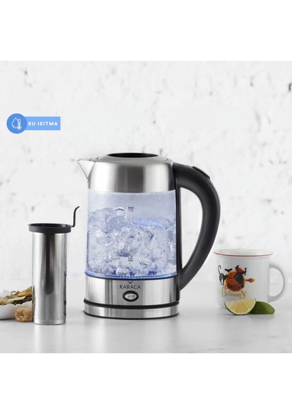 3'ü 1 Arada LED Işıklı Cam Kettle, Bitki Çayı ve Su Isıtıcısı, Geniş Hacimli Inox fiyatları