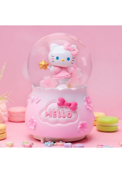 Hello Kıtty Pembe Işıklı Müzikli Püskürtmeli Büyük Boy Kar Küresi