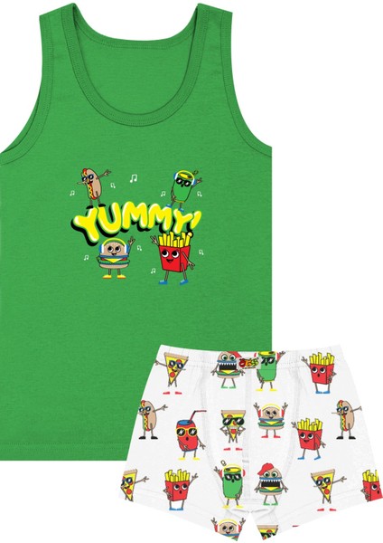 Erkek Çocuk Atlet Boxer Likralı Yeşil Yummy (%96 Pamuk - %4 Elastan)