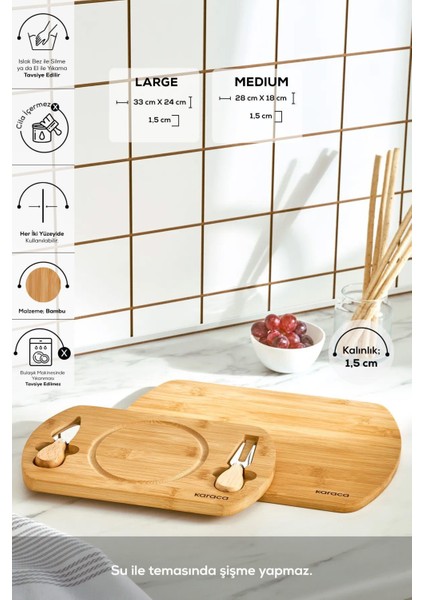 Bambu Kesme ve Sunum Tahtası 2'li, 28/33 Cm, Şık ve Dayanıklı Tasarım