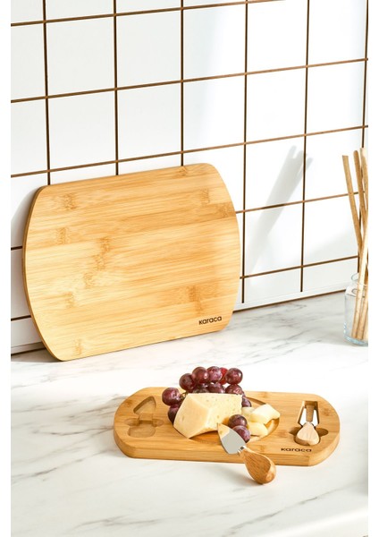 Bambu Kesme ve Sunum Tahtası 2'li, 28/33 Cm, Şık ve Dayanıklı Tasarım fiyatları