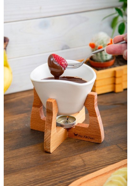 Beyaz Ahşap Standlı Lezzetli Fondü Seti, Şık ve Kullanışlı Tasarım