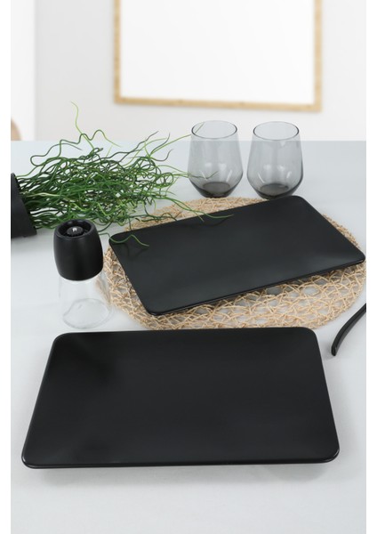 Mat Siyah Siera Kayık Tabak 31X21 cm Seti, Şık ve Kullanışlı Sofra Aksesuarı
