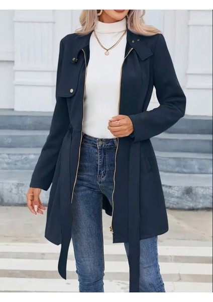 Eyesof Kadın Uzun Kollu Boyundan Düğmeli Fermuarlı Beli Kuşaklı Süet Ceket modelleri
