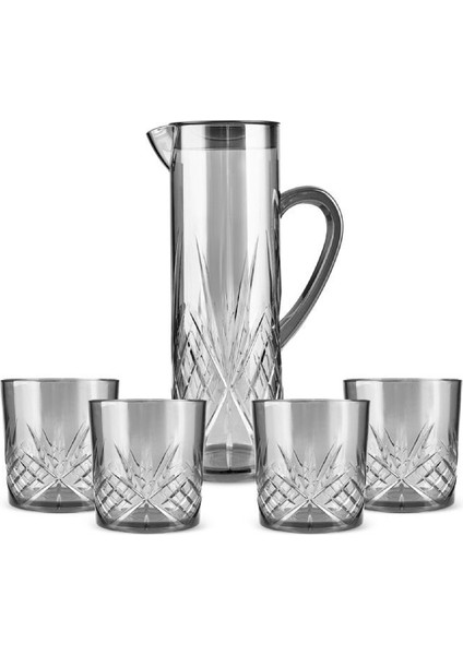 Şık 5'li Akrilik Sürahi Seti, Antrasit, 1,5 Lt, Dayanıklı ve Modern Tasarım