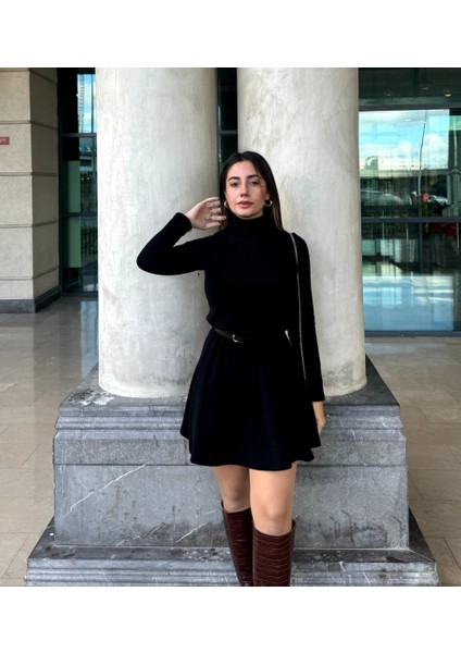 Eyesof Kadın Uzun Kollu Balıkçı Yaka Salaş Kusa Akrilik Elbise