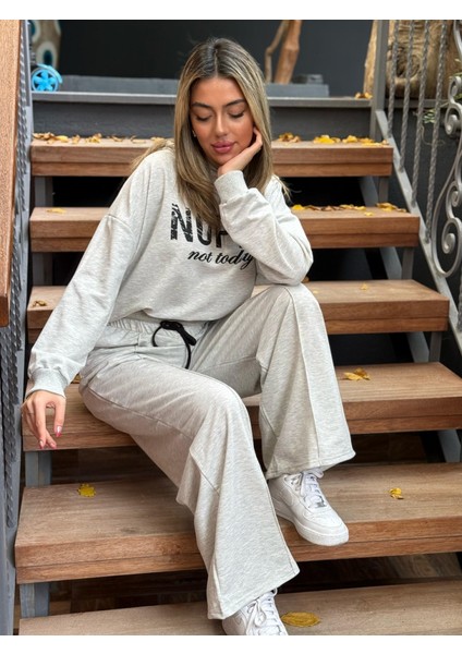 Eyesof Kadın Uzun Kollu Nope Baskılı Beli Ribanalı Ikili Takım