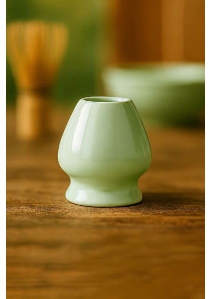 Yeşil Seramik Matcha Çayı Fırçası ve Tutucu, Doğal Bambu Tasarımı, Köpürtücü Set fiyatları
