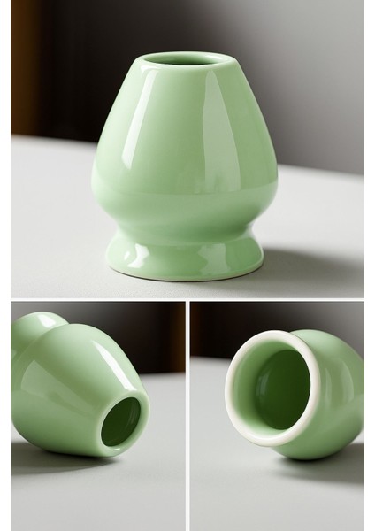 Yeşil Seramik Matcha Çayı Fırçası ve Tutucu, Doğal Bambu Tasarımı, Köpürtücü Set modelleri